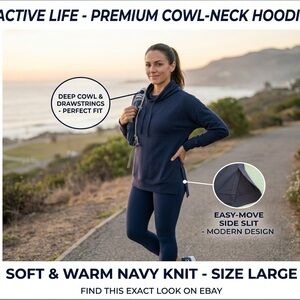 Active Life Dark Blue soft Modal thumb holes Hoodie size L